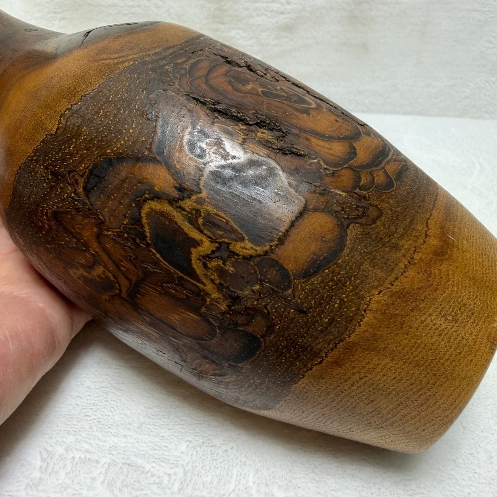 Handcrafted Russian Olive Wood Natual Burl Pattern Vase Rustic Farmhouse Decor